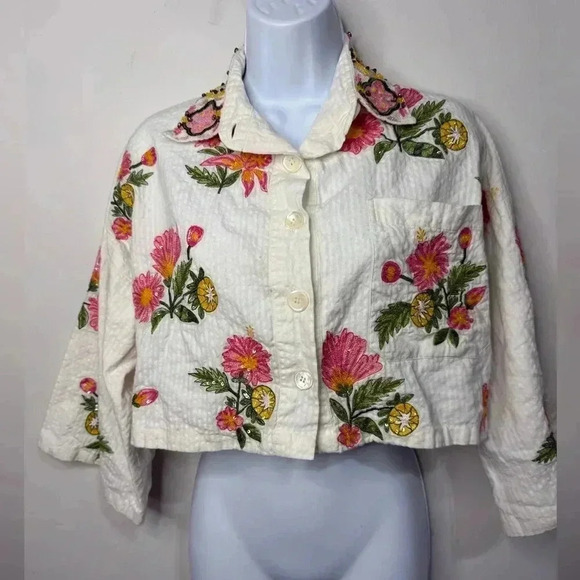 Là FUORI Embellished Sequin Embroidered Blouse Size Medium 100% Cotton - Picture 1 of 14